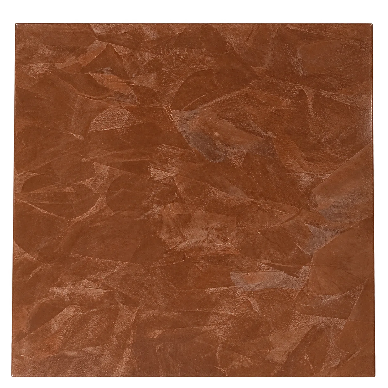 Échantillon rectangulaire d’enduit décoratif aux nuances brun cuivré, présenté sur un fond blanc avec un reflet de lumière dans le coin supérieur droit.
